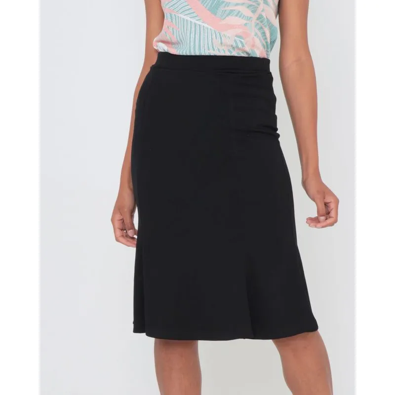 Saia Midi Barra Com Pregas Malha Lisa Preta P
