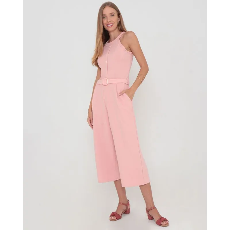 Macacão Feminino Regata Com Cinto Rosa G