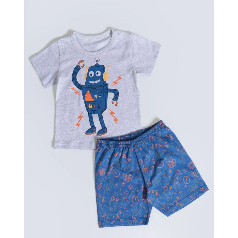 Pijama Bebê Estampado Robô Googly Eyes Cinza Claro 3