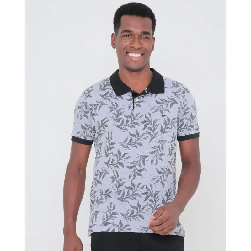 Polo Masculina Estampa Floral Cinza P