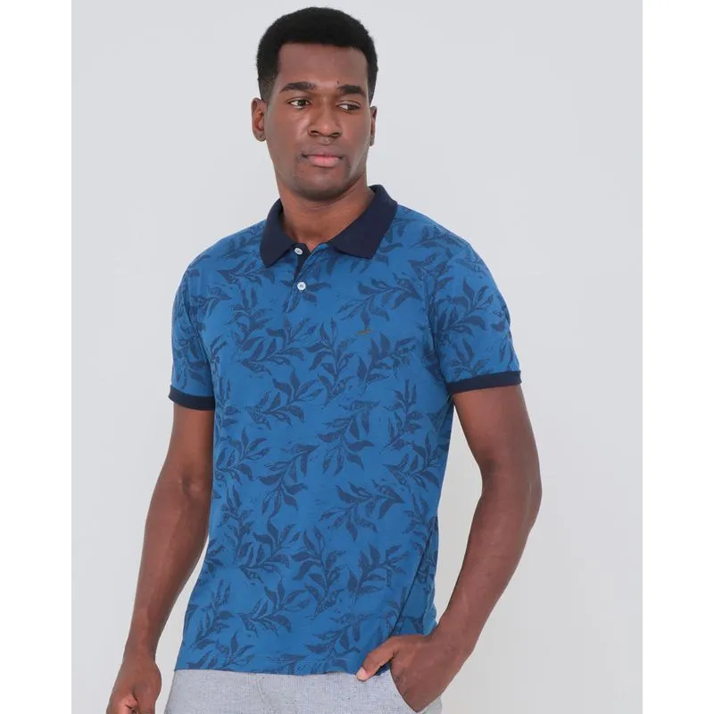 Polo Masculina Estampa Floral Azul G