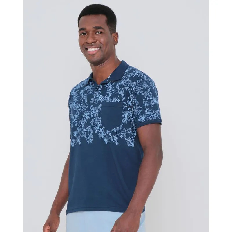 Polo Masculina Bolso Estampa Floral Azul GG