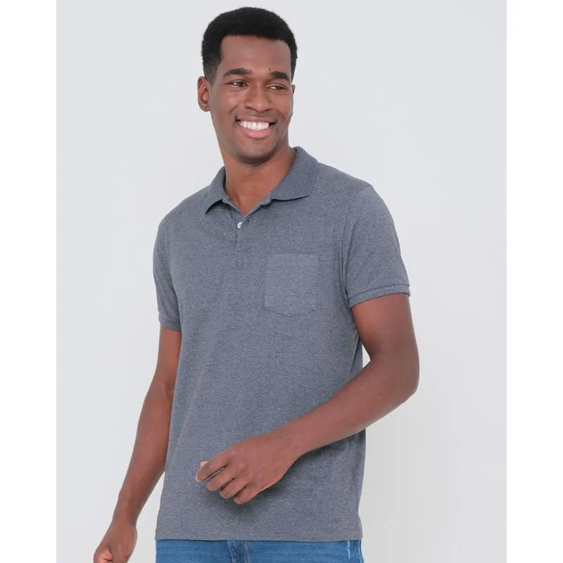 Polo Masculina Bolso Único Mescla Cinza Escuro M