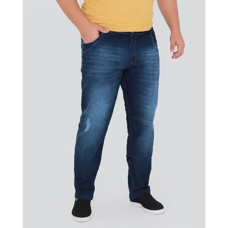 Calça Jeans Masculina Plus Size Com Puídos Azul 54