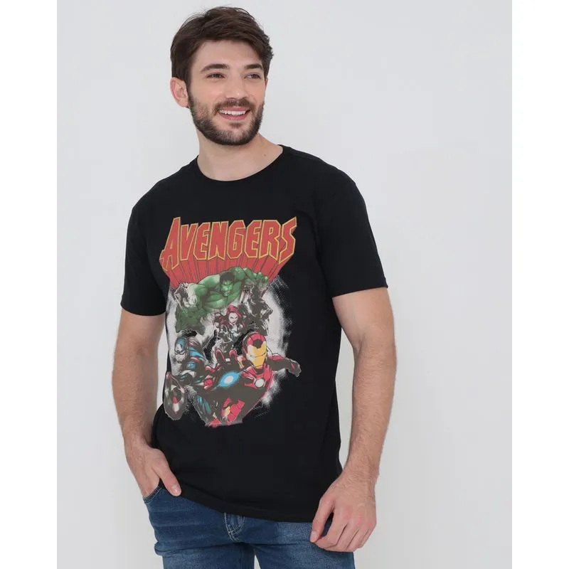 Camiseta Masculina Algodão Marvel Vingadores Preta G