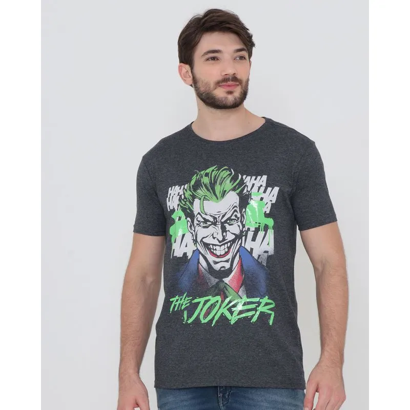 Camiseta Manga Curta Estampa Coringa Liga da Justiça Cinza M
