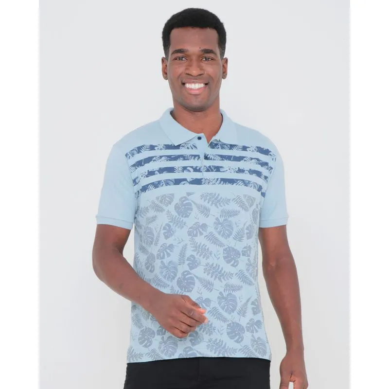 Polo Masculina Manga Curta Estampa Floral Azul Claro G