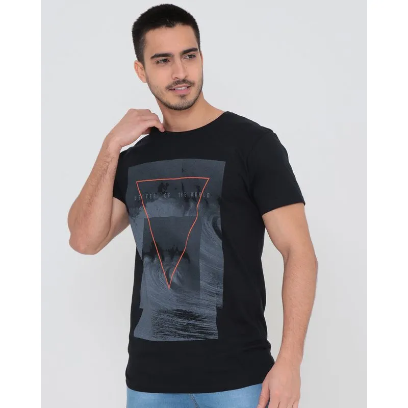 Camiseta Surf Estampa Ondas Manga Curta Preta M