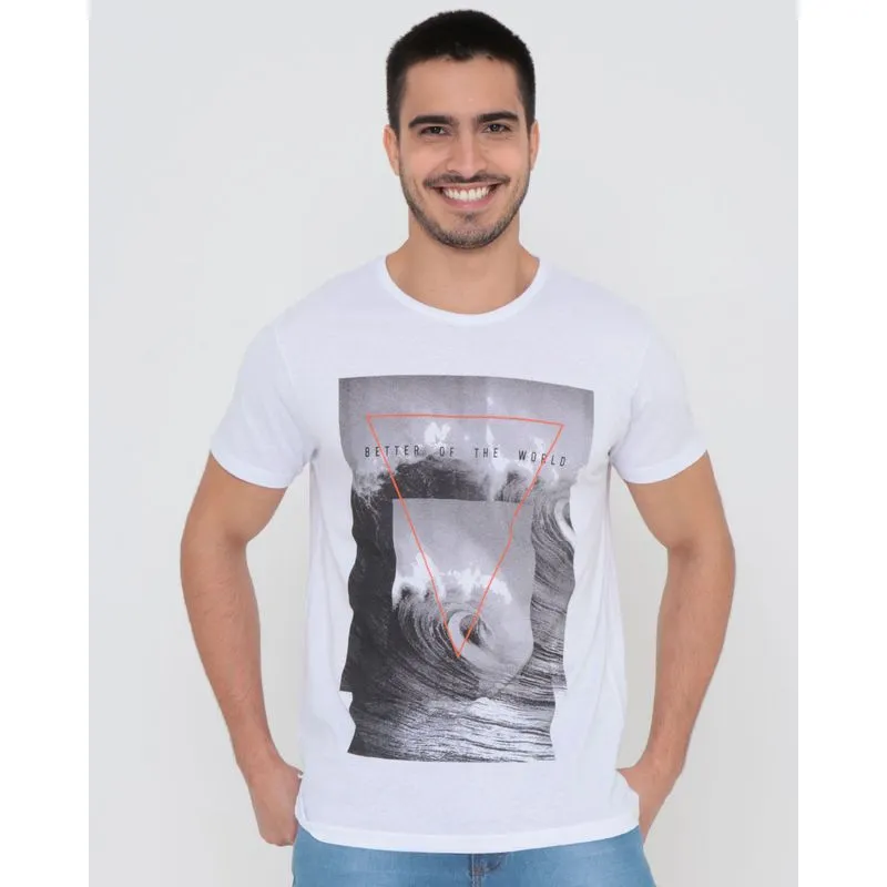 Camiseta Surf Estampa Ondas Manga Curta Branca G