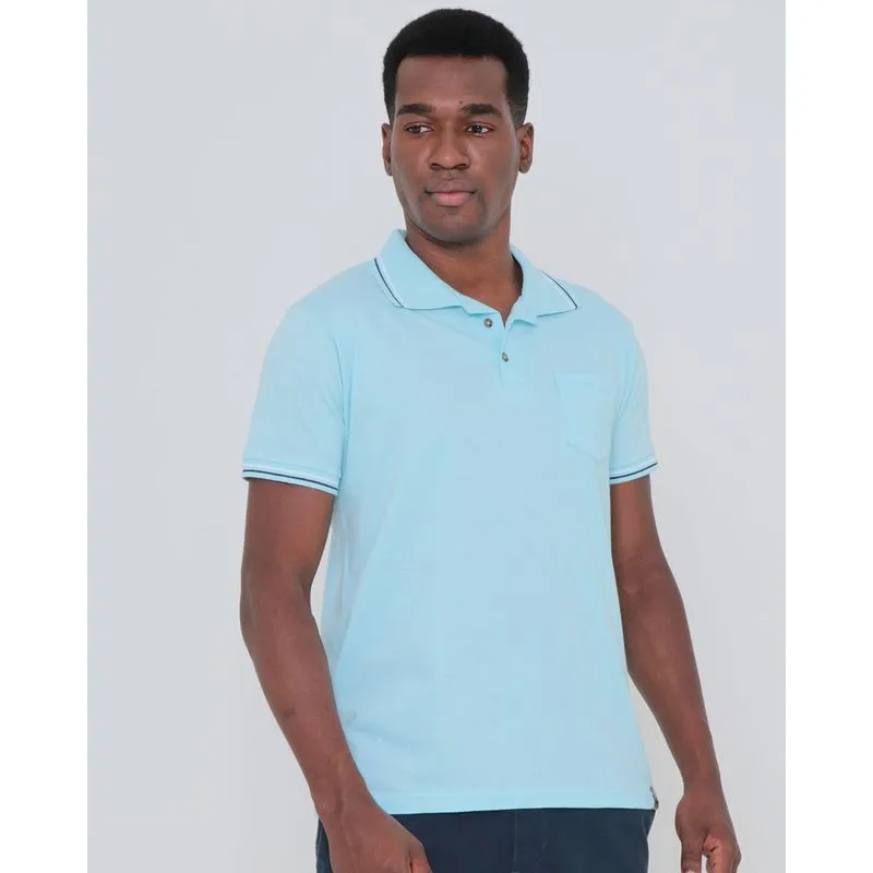 Polo Masculina Bolso Único Lisa Azul Claro P