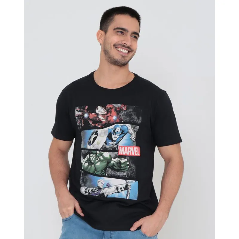 Camiseta Masculina Algodão Marvel Vingadores Preta G