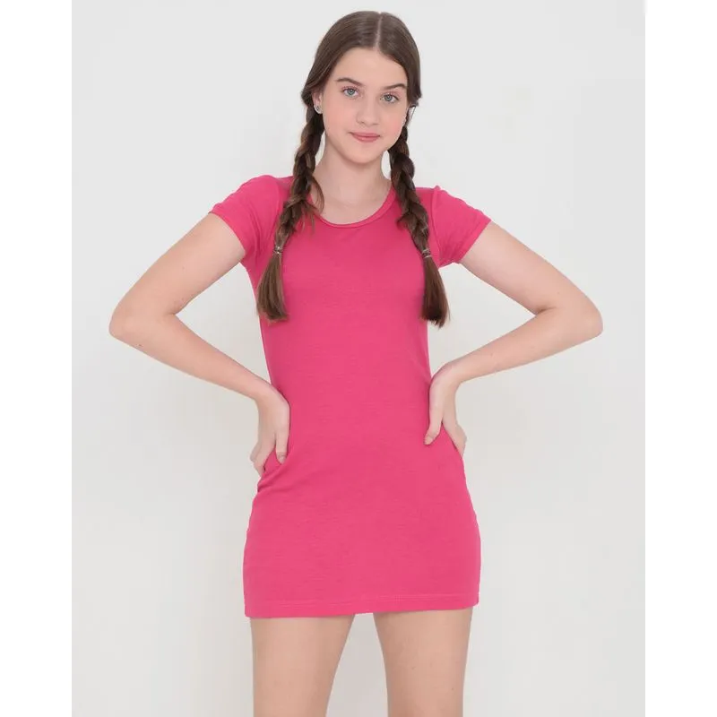 Vestido Juvenil Canelado Rosa 16
