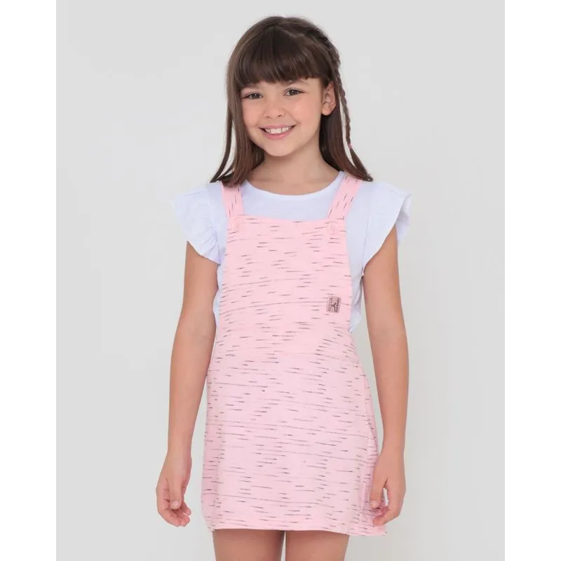 Salopete Moletinho Infantil Mescla Rosa Claro 6