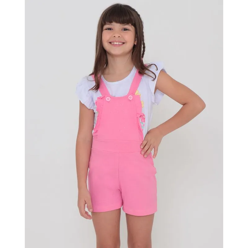 Macaquinho Infantil Glitter Malha Alcinhas Rosa Claro 6