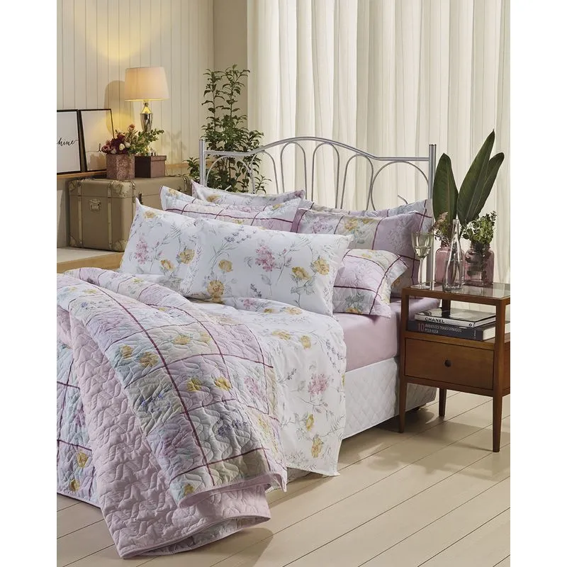 Jogo de Cama Queen 150 Fios Satine Santista Floral Rosa UN