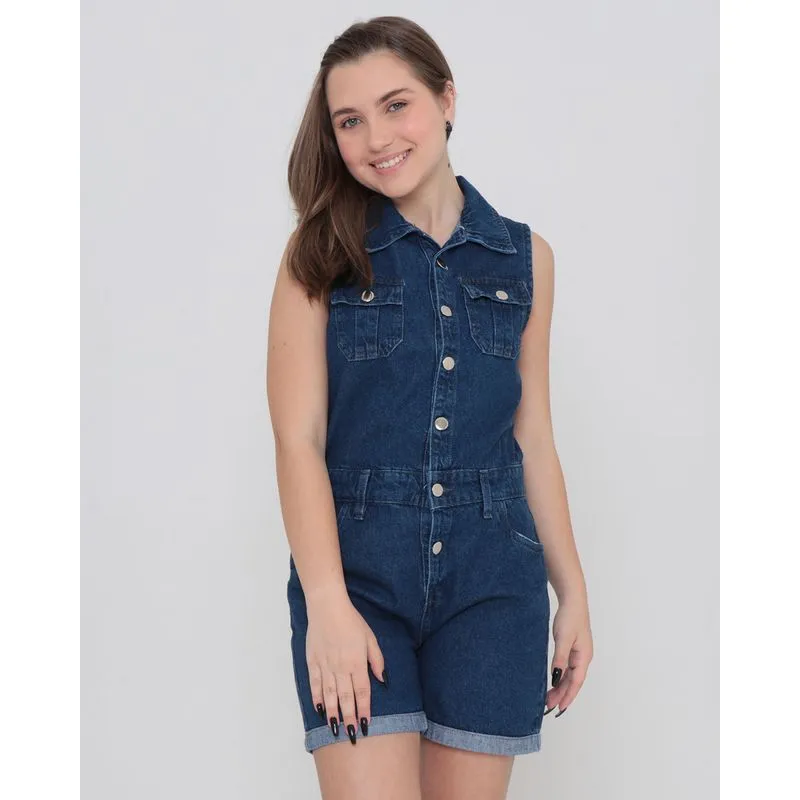 Macaquinho Jeans Juvenil Regata Azul 10