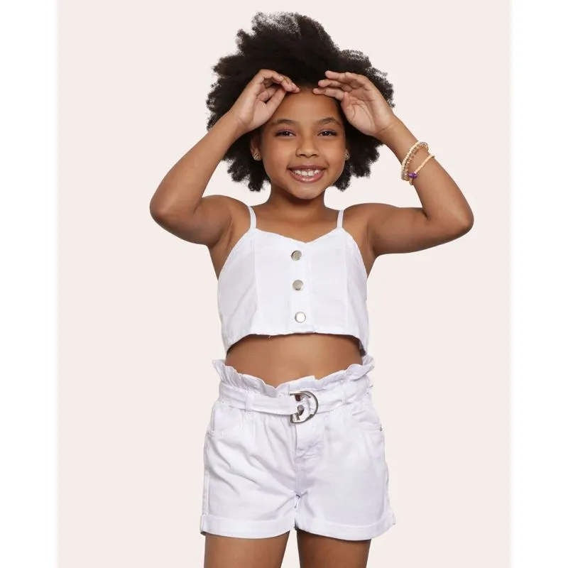 Regata Cropped Infantil Sarja Com Botões Branca 4