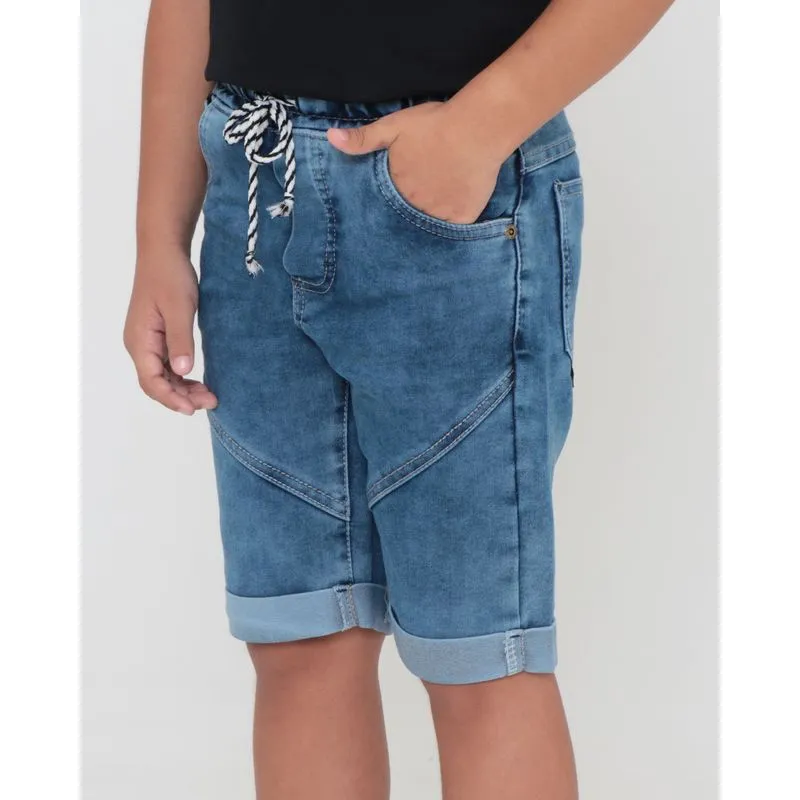 Short Jeans Infantil Com Barra Dobrada E Cordão Azul 6