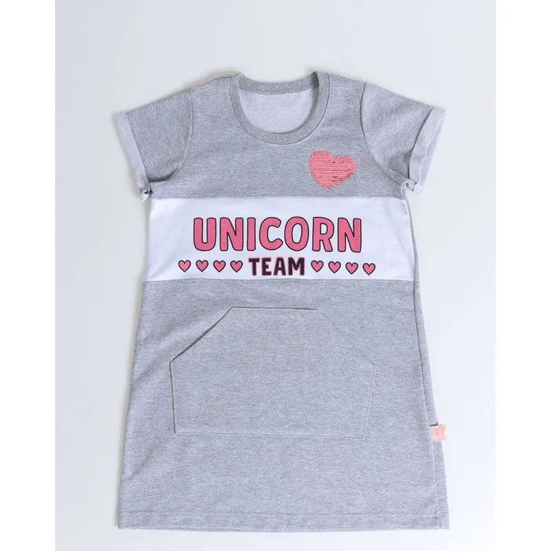 Vestido Bebê Com Paetê Reversível Moletom Cinza Claro 3