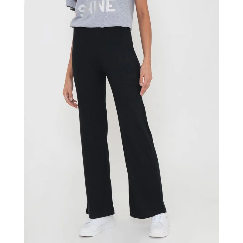 Calça Pantalona Canelada Com Elástico Preto GG