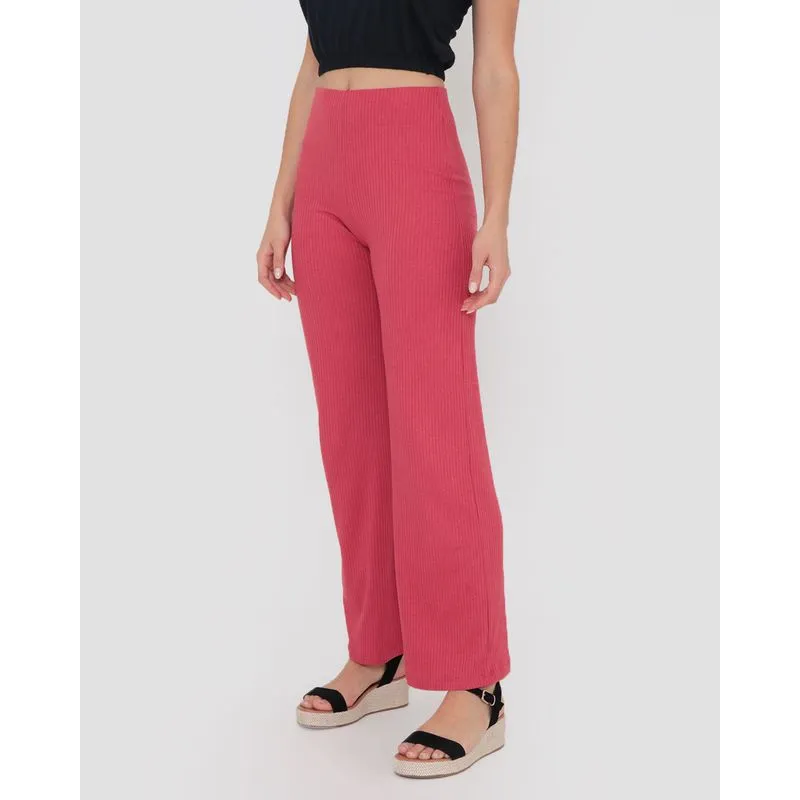 Calça Pantalona Canelada Com Elástico Vermelho M