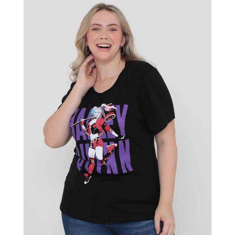 Camiseta Plus Size Arlequina DC Comics Preta G1