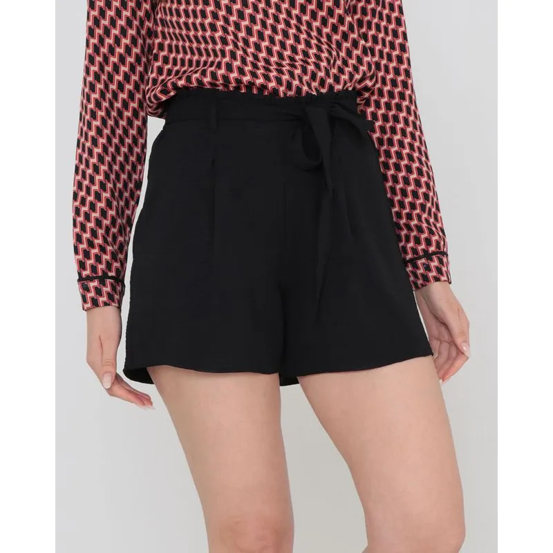 Short Pregas Com Amarração Bege Preto P
