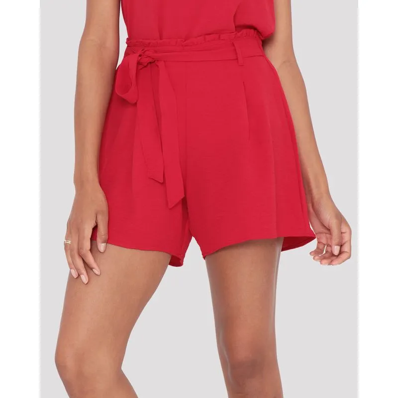 Short Pregas Com Amarração Vermelho M