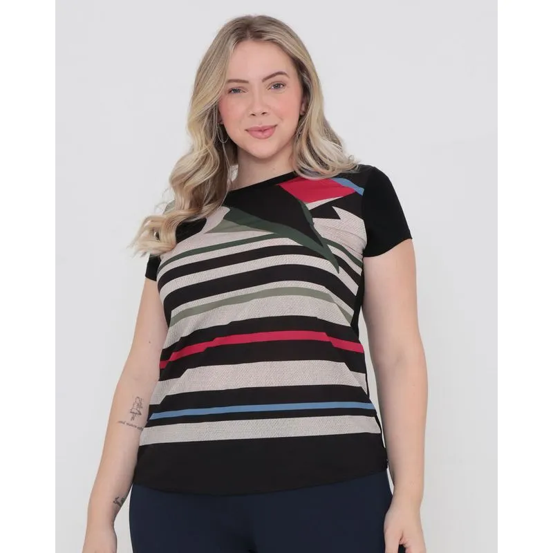 Blusa Plus Size Estampa Geométrica Preta G3