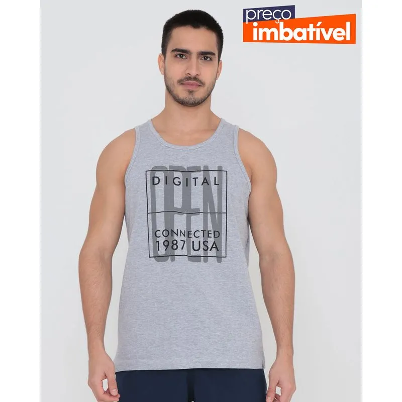 Regata Masculina Estampa Open Mescla Cinza P