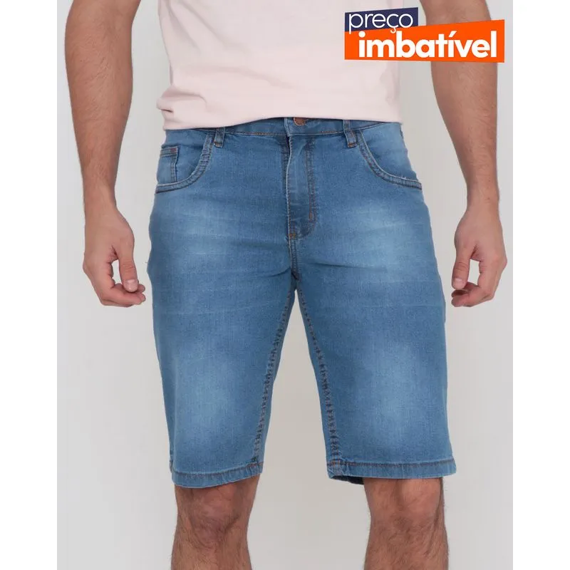 Bermuda Jeans Masculina Reta Azul Claro 40