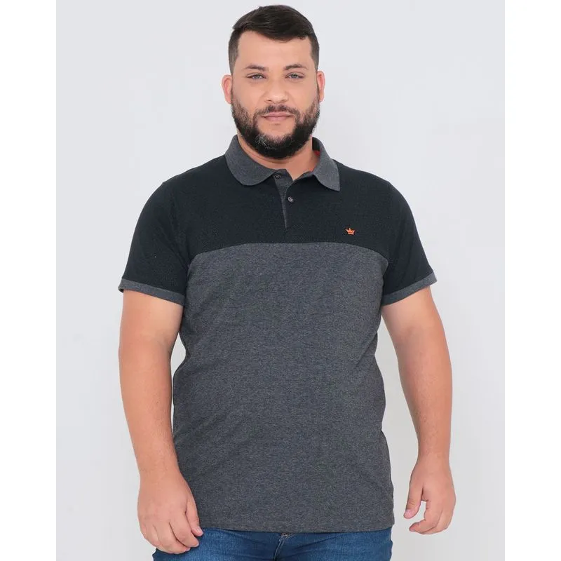 Polo Masculina Plus Size Com Recorte Estampada Azul Marinho G1