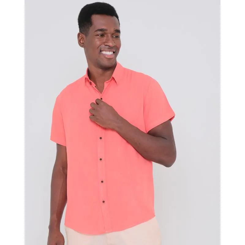Camisa Masculina Manga Curta Laranja Claro M