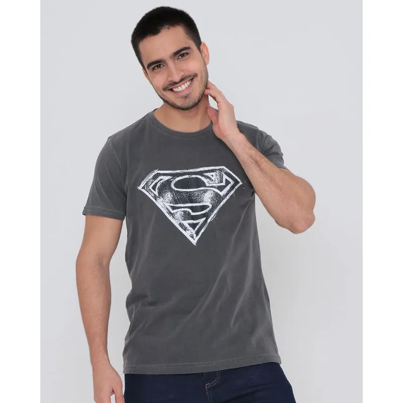 Camiseta Estampa Super Homem Liga da Justiça Cinza M