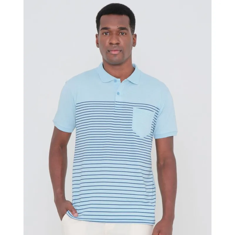 Polo Masculina Manga Curta Listrada Azul Claro G
