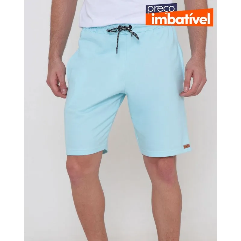 Bermuda Masculina Moletinho Flamê Com Amarração Azul M