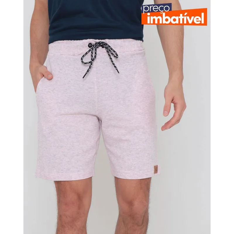 Bermuda Moletinho Masculina Com Cordão Mescla Rosa Claro GG
