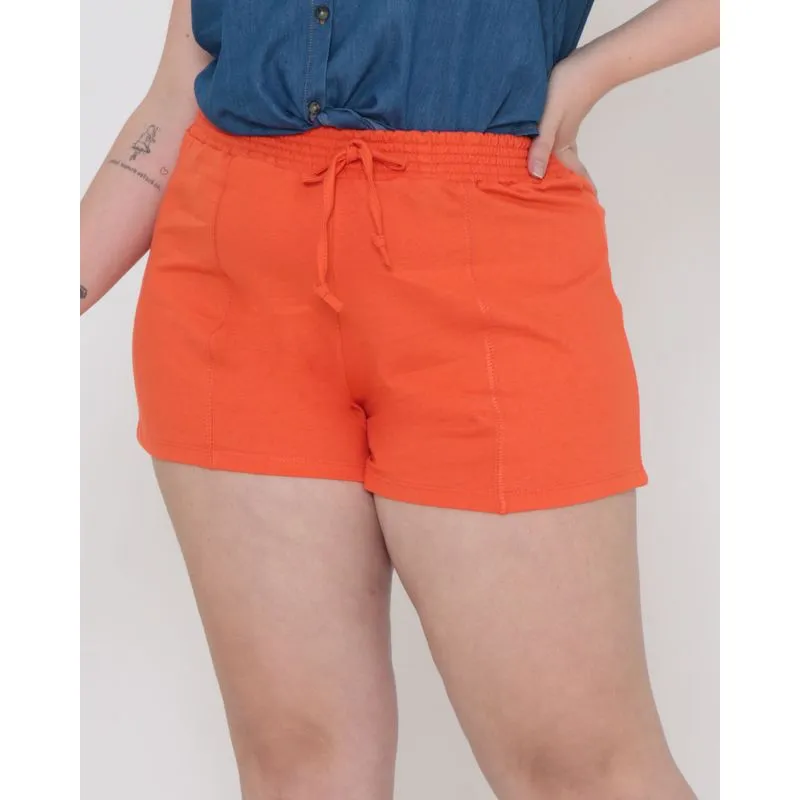 Short Moletinho Feminino Plus Size Recorte Laranja G1