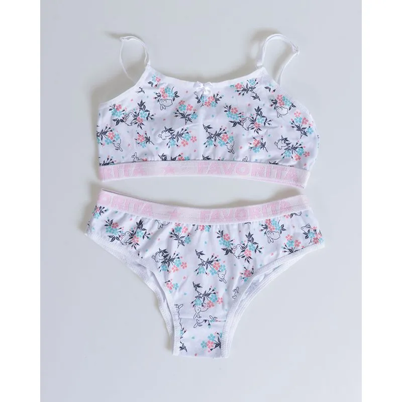 Conjunto Calcinha e Sutiã Juvenil Elástico Bordado Branco 12