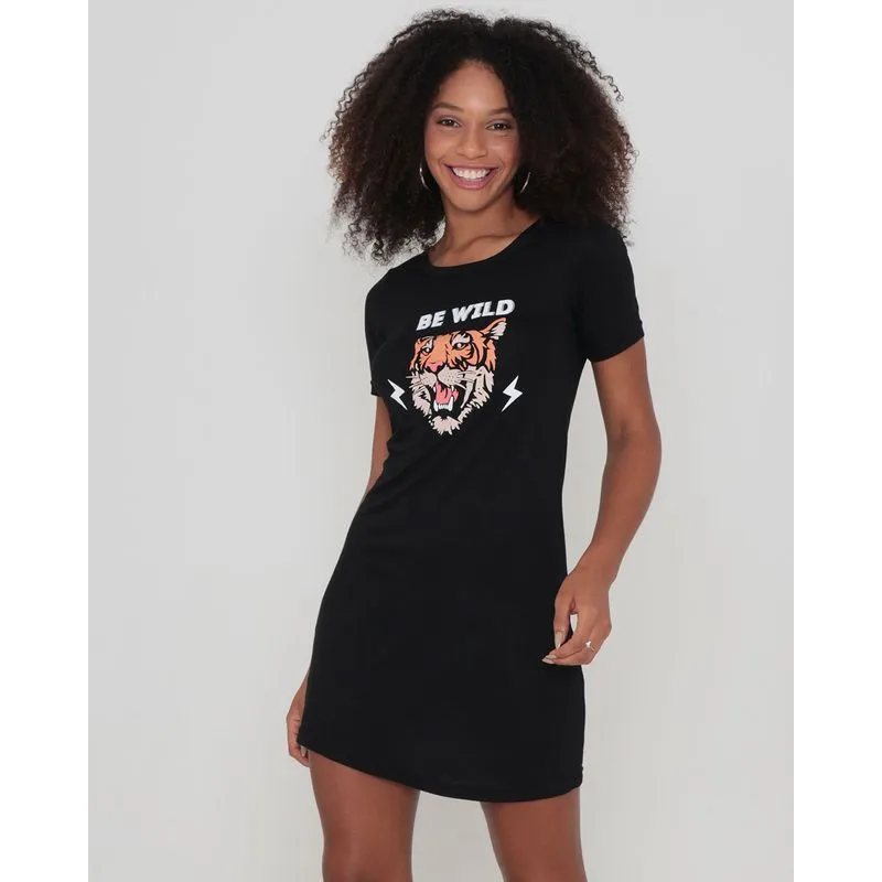 Vestido Curto Estampa Frontal Preto P