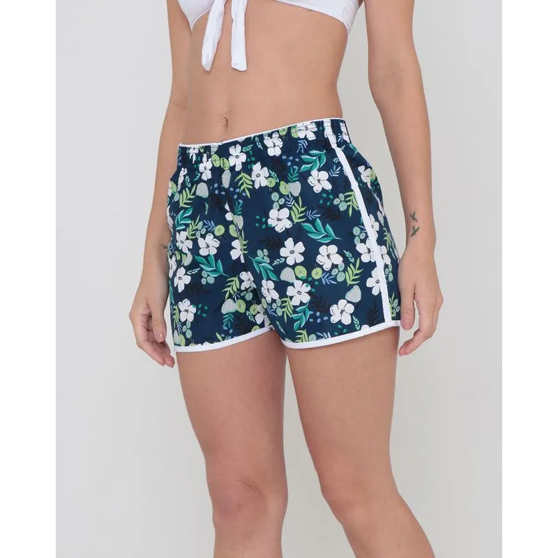 Short Praia Estampa Floral Azul Marinho P