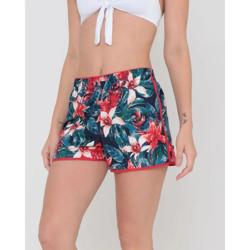 Short Praia Estampa Floral Vermelho GG