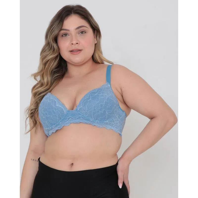 Sutiã Base Com Bojo Plus Size Renda Azul Claro 52