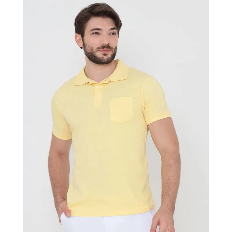 Polo Masculina Básica Com Bolso Lisa Amarelo P