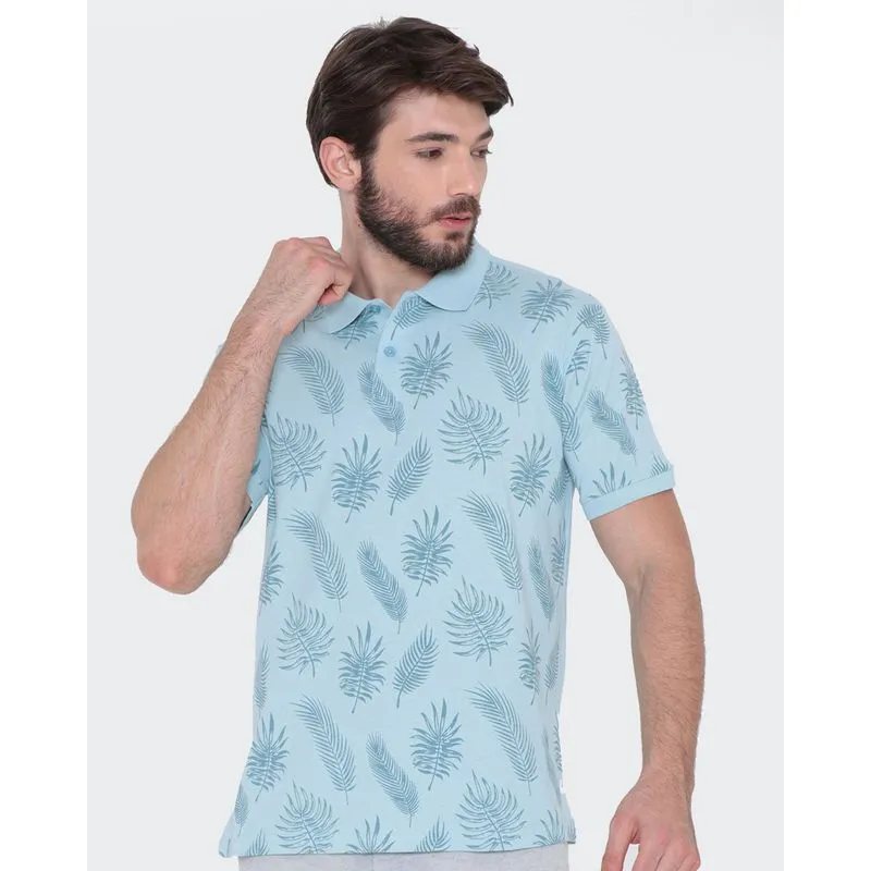 Polo Masculina Estampa Folhagem Azul GG