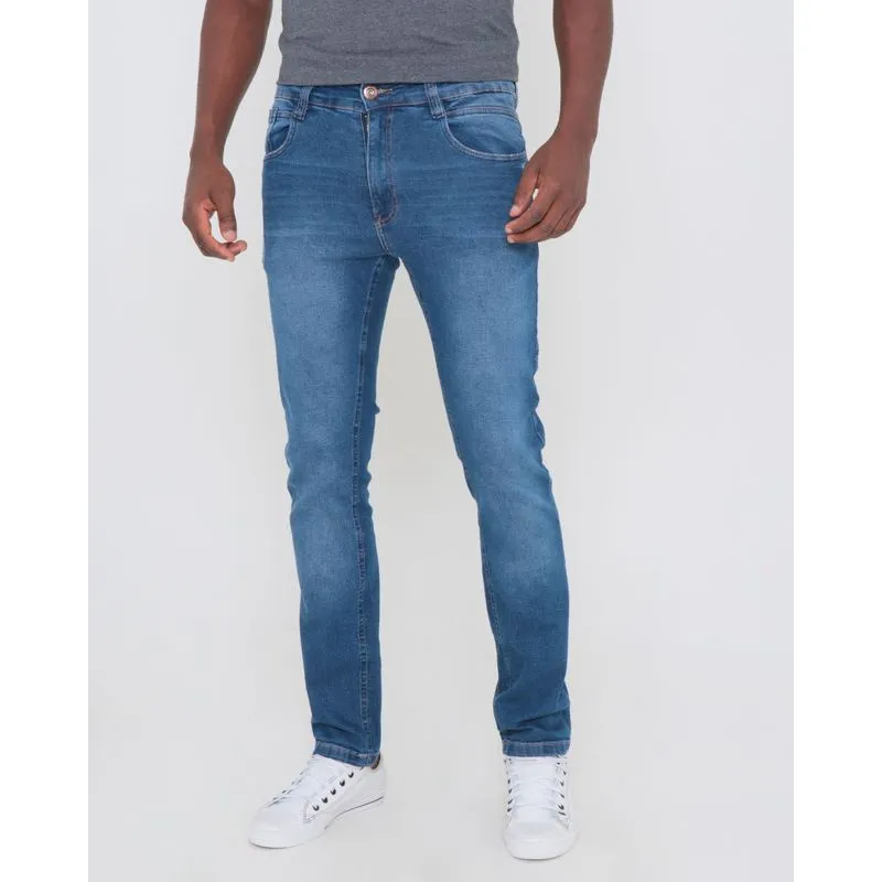 Calça Jeans Masculina Slim Puídos Estonada Azul 42