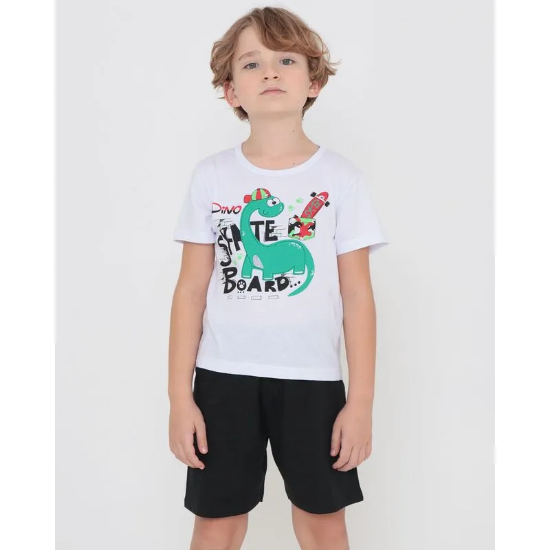 Pijama Infantil Manga Curta Dino Preto 8