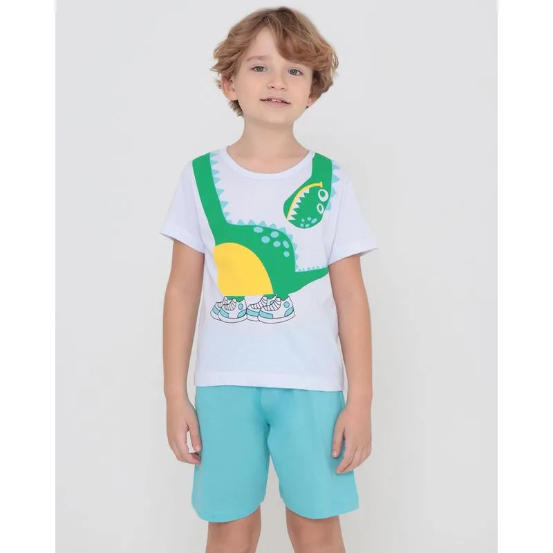 Pijama Infantil Manga Curta Dino Azul Claro 6