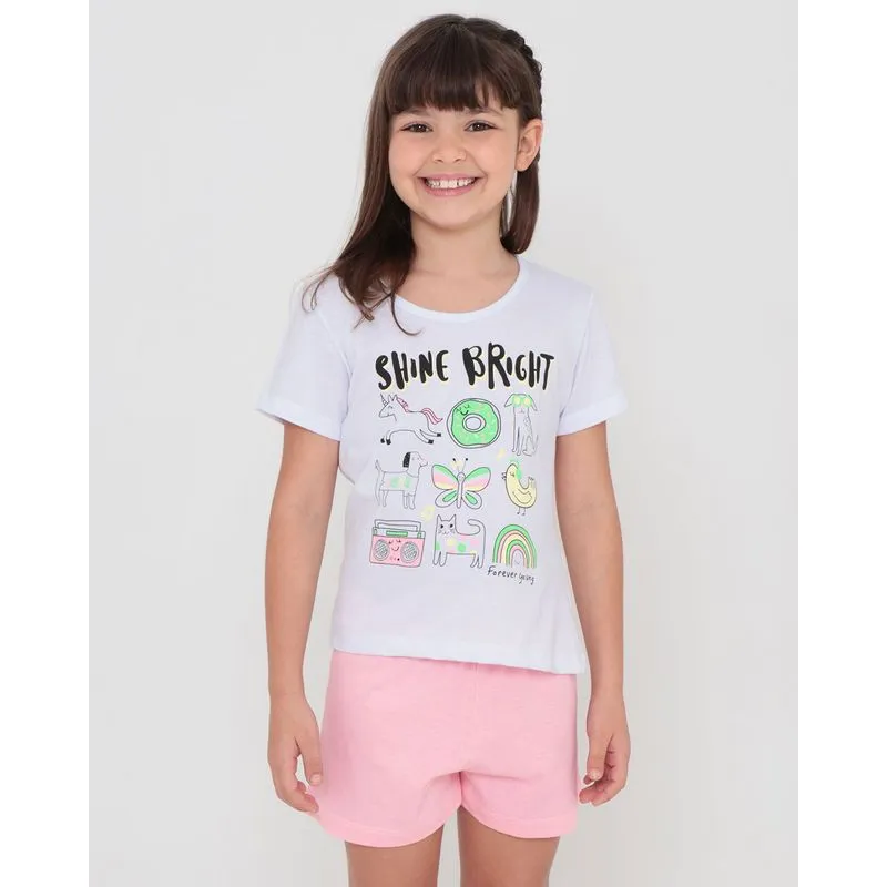 Pijama Infantil Manga Curta Unicórnios Rosa Claro 4