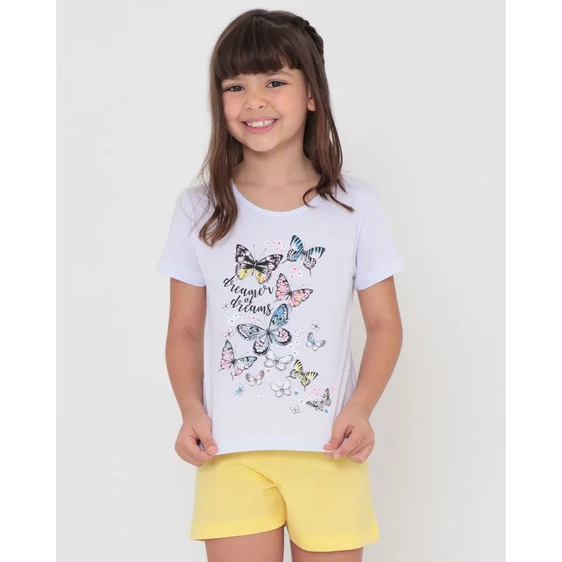 Pijama Infantil Manga Curta Borboletas Amarelo Claro 6